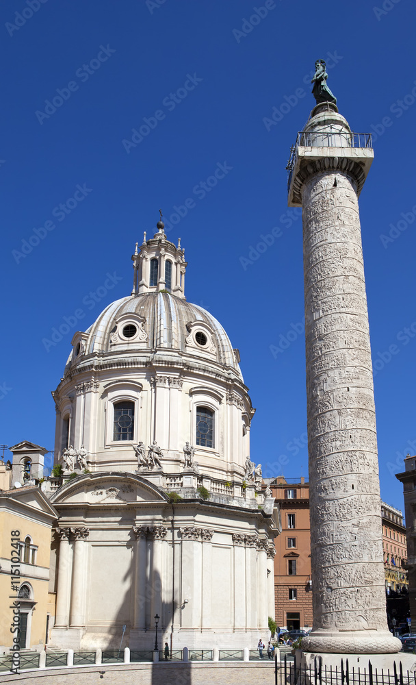 Italy. Rome. Trojan column and churches of Santa Maria di Loreto