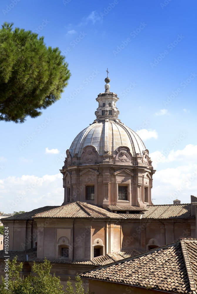 Church near ruins of Traian forum  in Rome