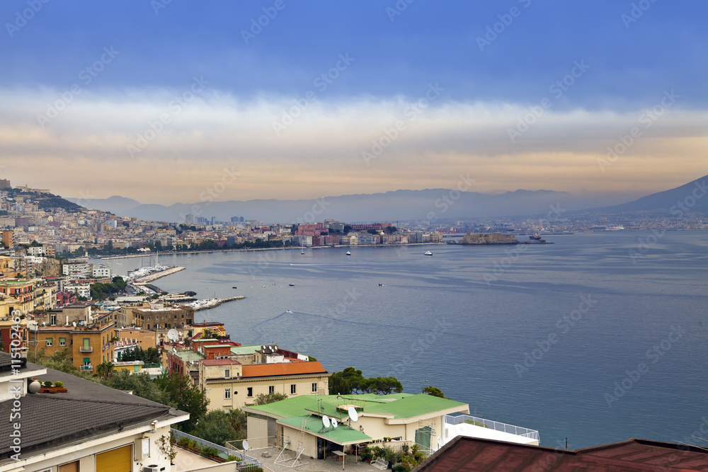 Italy. A bay of Naples. View of the city on top