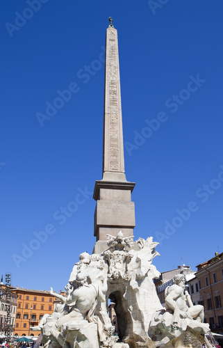 Fountain of the Four Rivers (Fontana dei Quattro Fiumi) with Egyptian obelisk. Italy. Rome. Navon Square (Piazza Navona).
