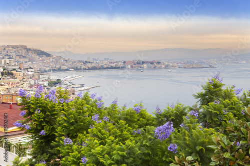 Italy. A bay of Naples. View of the city on top