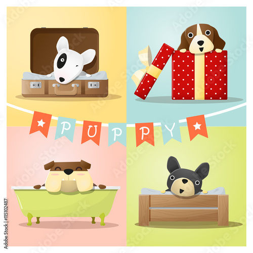Set of cute dog background , vector , illustration