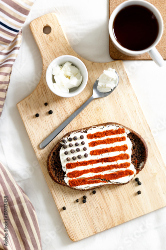homemade sandwiches with image of american flag on breakfast