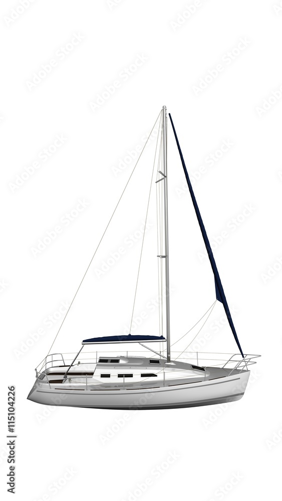 Sailboat, sailing boat, yacht, vessel isolated on white background, side view