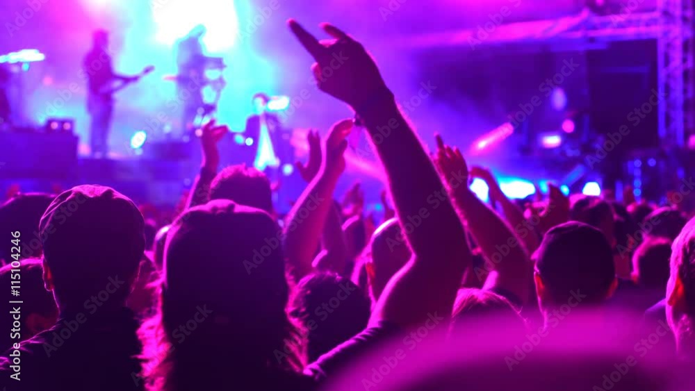 A huge crowd at a rock concert. Fans waving their hands. A huge crowd at a rock concert. Fans waving their hands.