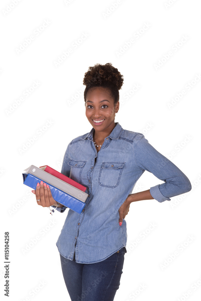 Young college student holding a stack of books isolated on white
Young college student holding a stack of books isolated on white