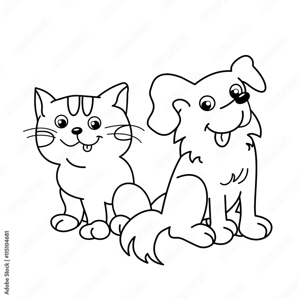 Coloring Page Outline Of cartoon cat with dog. Pets. Coloring book for kids.  Stock Vector | Adobe Stock