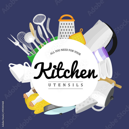 Kitchenware icons vector set.Cartoon kitchen utensil collection spoon pot food knife fork cup pan spatula ladle plate dish bowl colander whisk grater.Steel kitchen household cutlery, cooking equipment