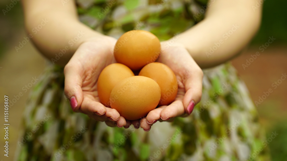 Woman holding a brown eggs Woman holding a brown eggs