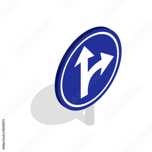 Free Download Go straight, turn right road sign icon in isometric 3d style isolated on white background - GFXLoad