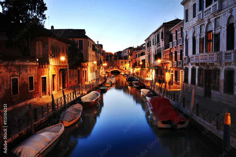 Canal of Venice at night, Italy