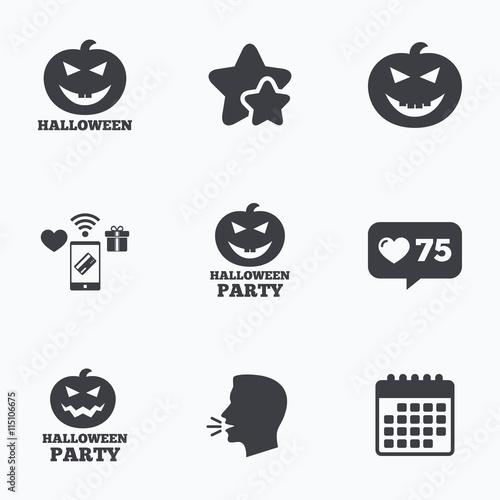 Halloween party icons. Pumpkin symbol.