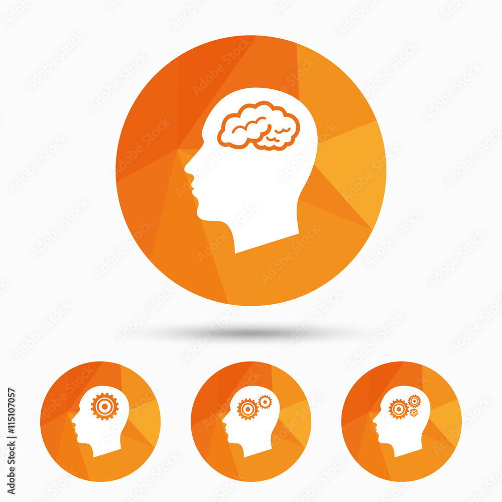 Head with brain icon. Male human symbols. Head with brain icon. Male human symbols.