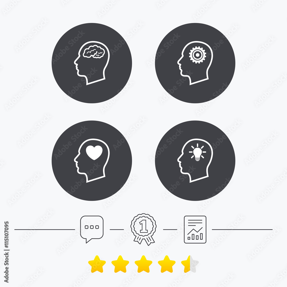 Head with brain icon. Male human symbols. Head with brain icon. Male human symbols.