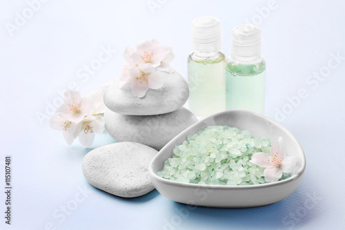 Composition of spa treatment on light background