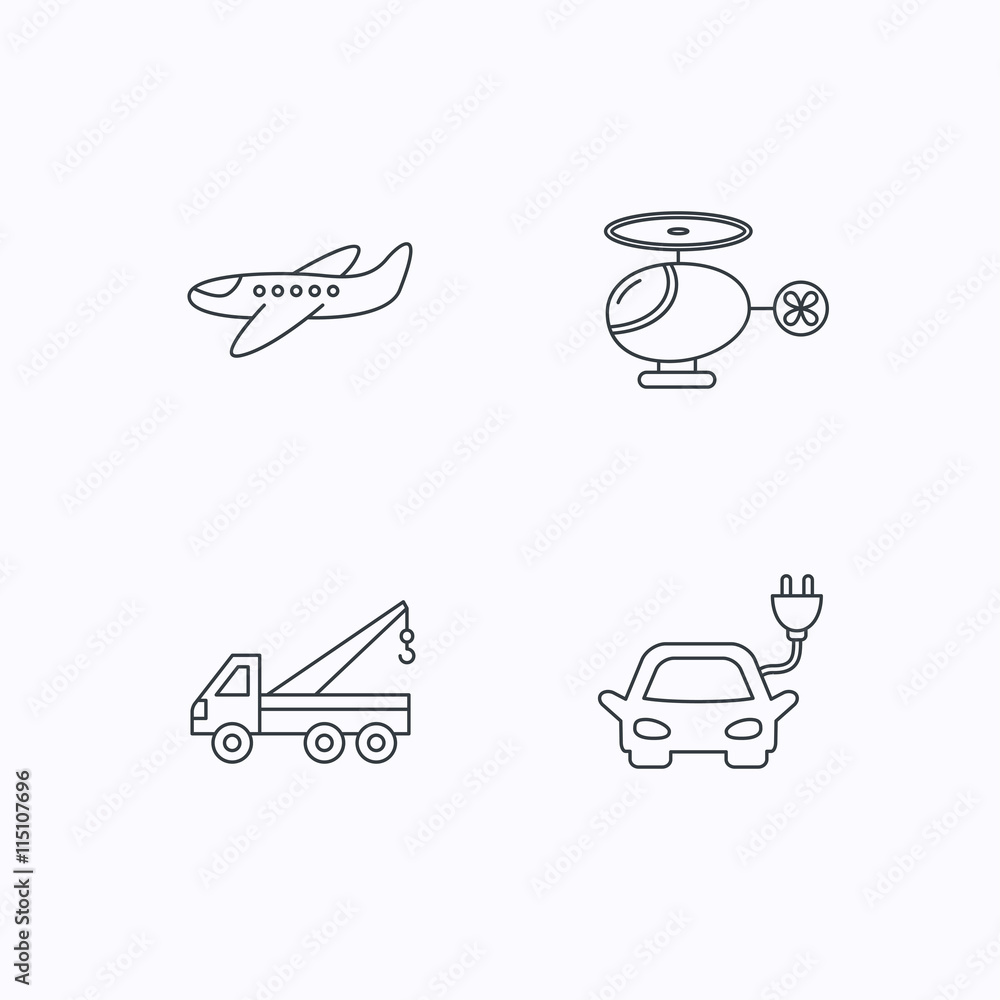 Electric car, airplane and helicopter signs. Electric car, airplane and helicopter signs.