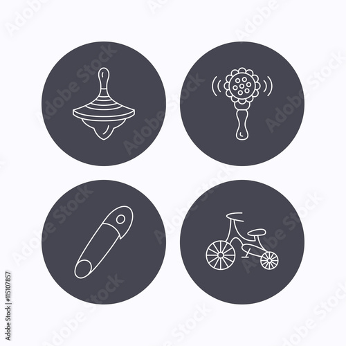 First bike, whirligig and rattle toy icons.