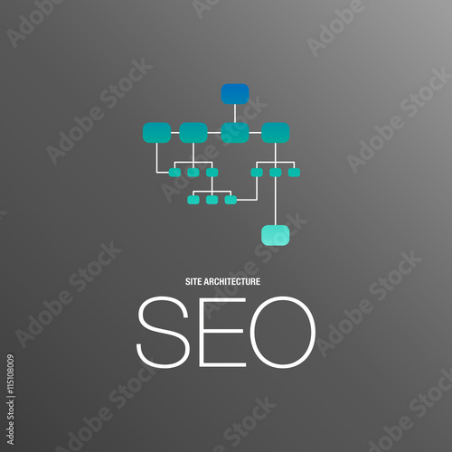 Modern illustration concept of SEO word combined from elements and web site distribution icon which symbolized a success internet searching optimization process