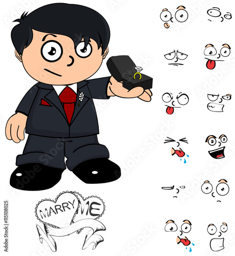 young groom kid cartoon expressions pack in vector format
