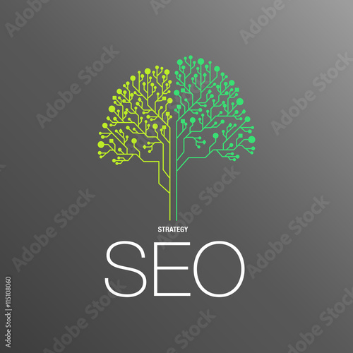 Flat design modern vector illustration concept of SEO word combined from elements and strategy icon which symbolized a success internet searching optimization process