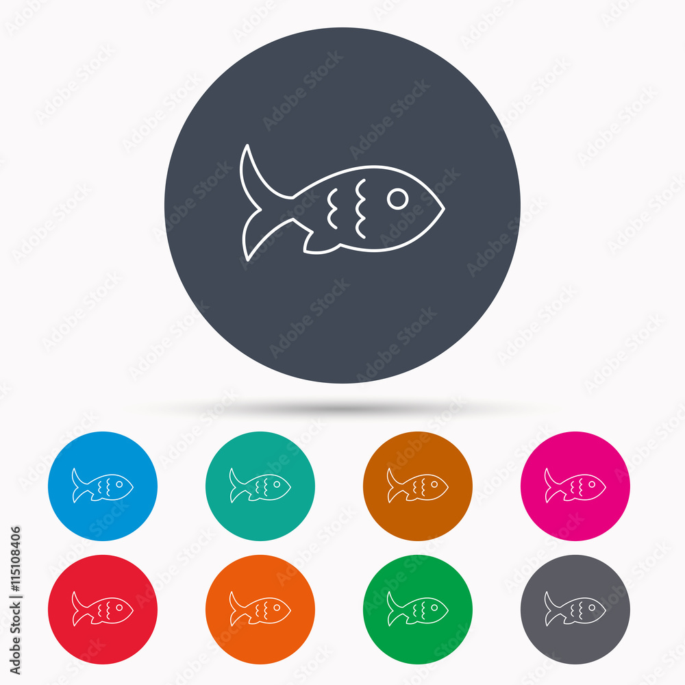 Fish icon. Seafood sign. Vegetarian food symbol. Fish icon. Seafood sign. Vegetarian food symbol.