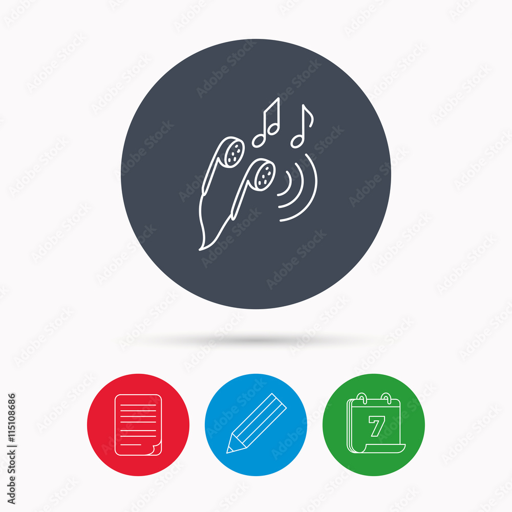 Headphones icon. Musical notes signs. Headphones icon. Musical notes signs.