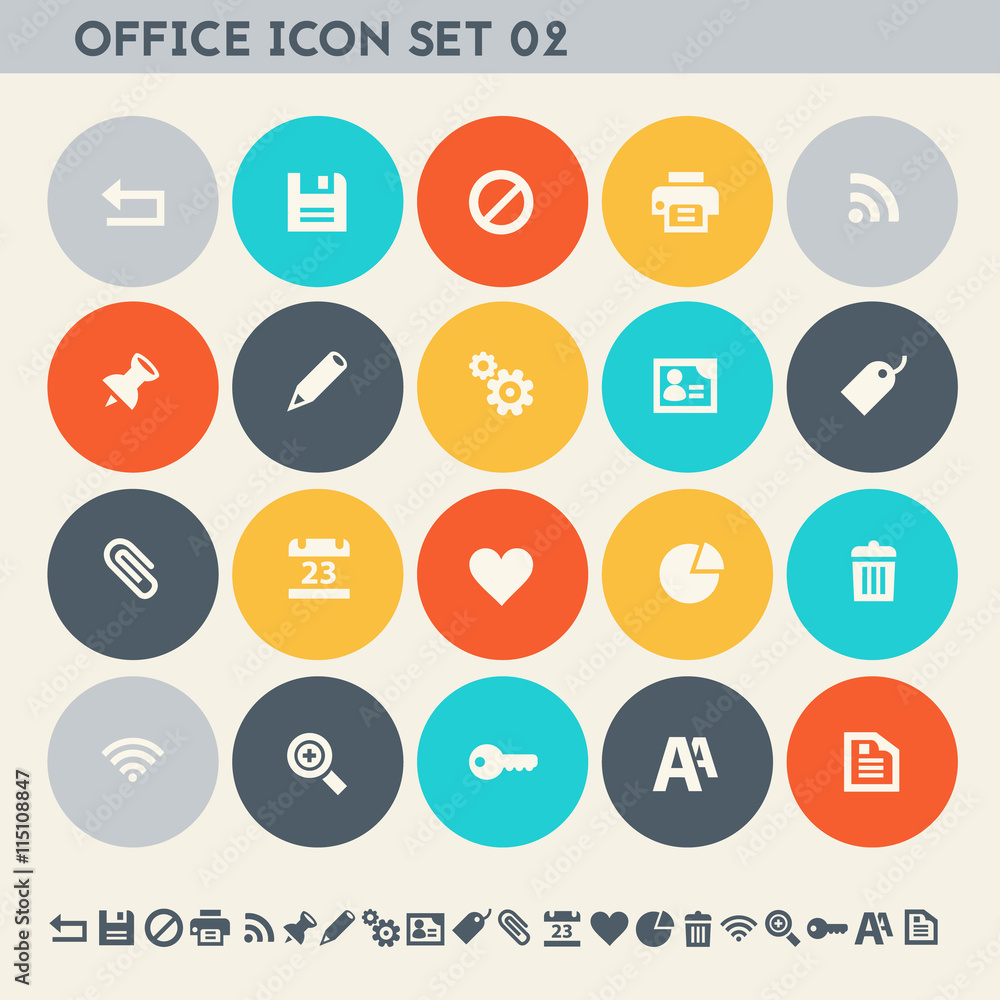 Office 2 icon set. Multicolored flat buttons Office 2 icon set. Multicolored flat buttons