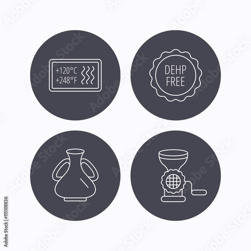 Meat grinder, vase and heat-resistant icons.