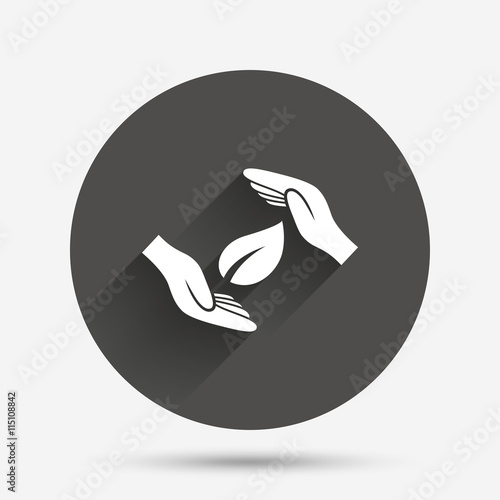 Protection of nature sign icon. Hands protect cover.