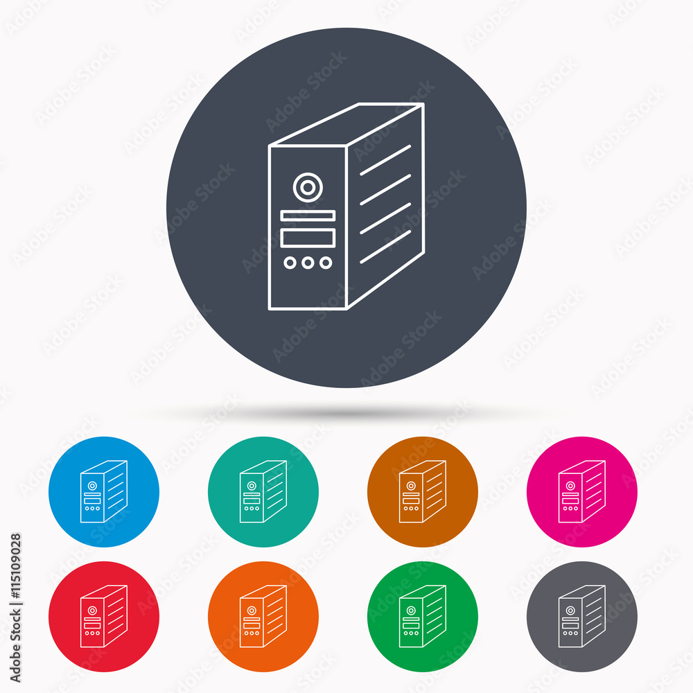 Computer server icon. PC case or tower sign. Computer server icon. PC case or tower sign.