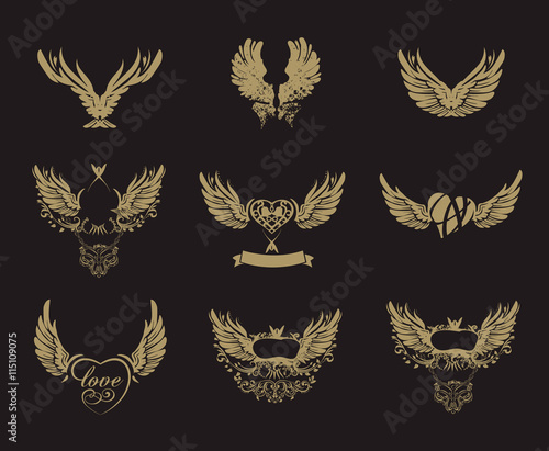 Collection of grunge tattoo wings
