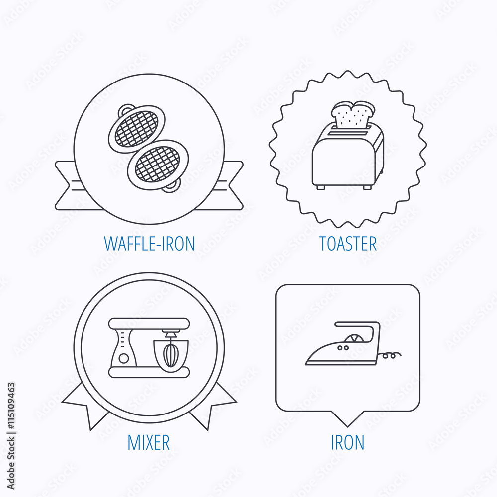 Iron, toaster and blender icons. Iron, toaster and blender icons.