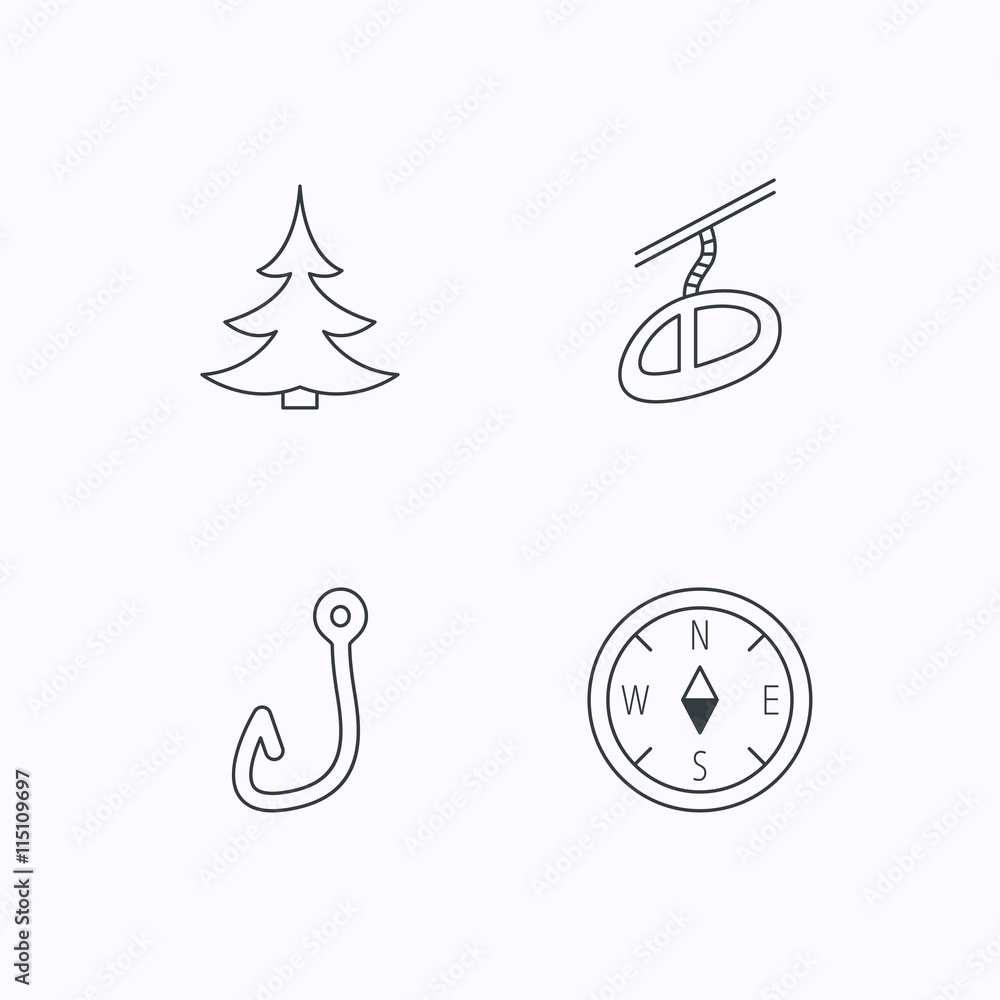 Naklejka premium Fishing hook, teleferic and compass icons.