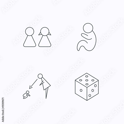 Couple, paediatrics and dice icons.
