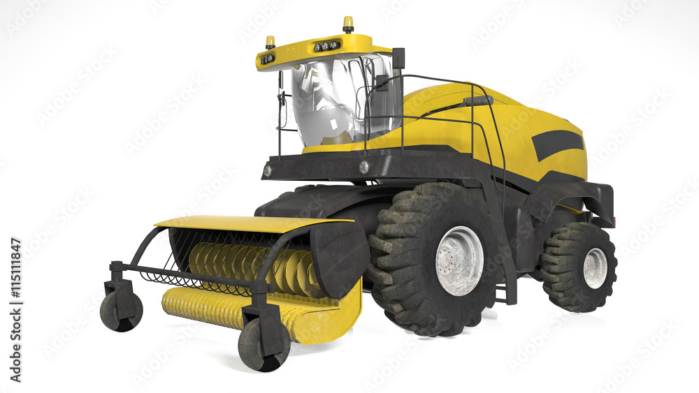 Combain, agricultural vehicle isolated on white background, 3D illustration Combain, agricultural vehicle isolated on white background, 3D illustration