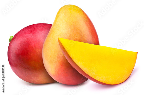 Two mangoes with slice isolated on white background, with clipping path