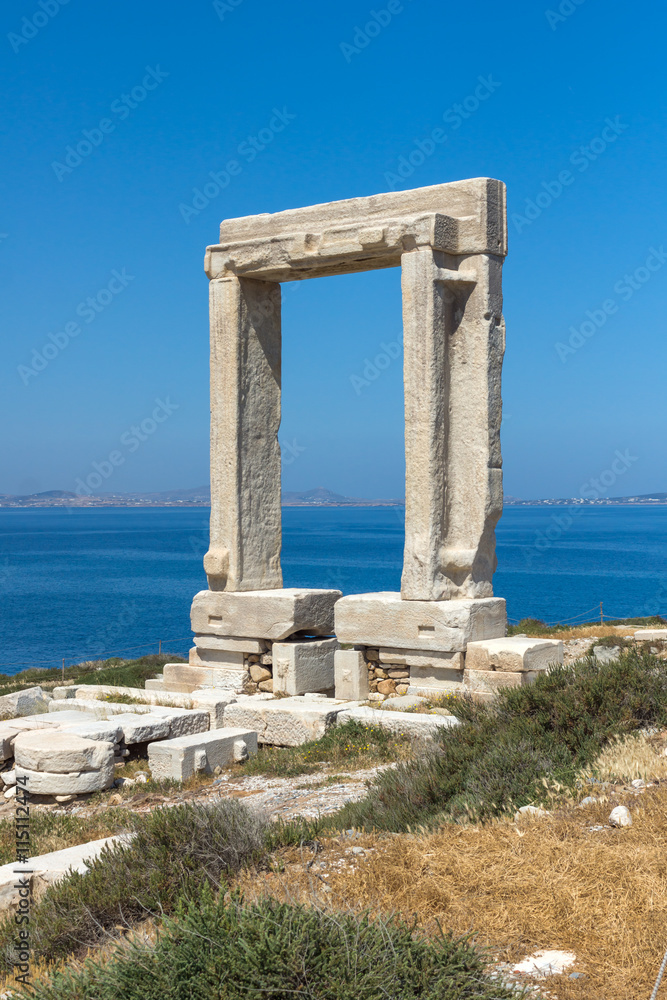 Seascape with Portara, Apollo Temple Entrance, Naxos Island, Cyclades, Greece