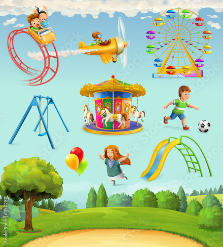Children playground, set of vector icons