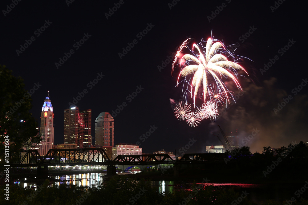 Columbus, Ohio fireworks on Independence Day. Fourth of July celebrate