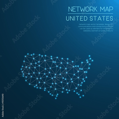 United States network map. Abstract polygonal map design. Internet connections vector illustration.