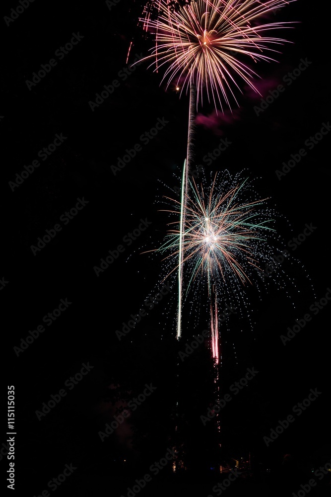 Fireworks in park with trees at Waterford NY