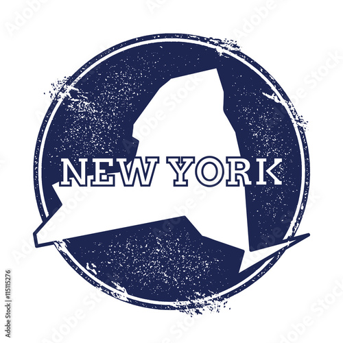 New York vector map. Grunge rubber stamp with the name and map of New York, vector illustration. Can be used as insignia, logotype, label, sticker or badge of USA state.