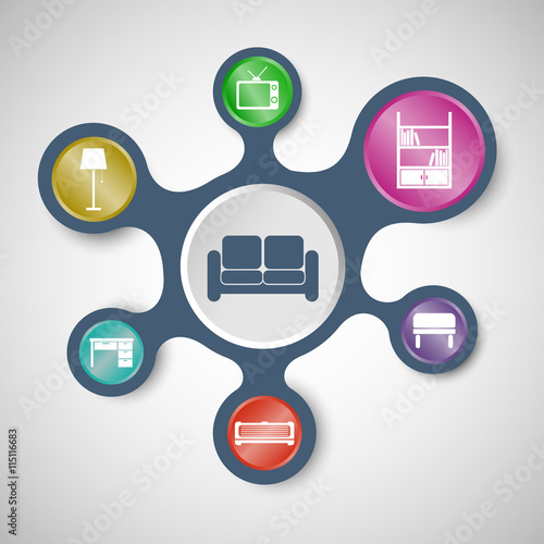 Living room infographic templates with connected metaballs