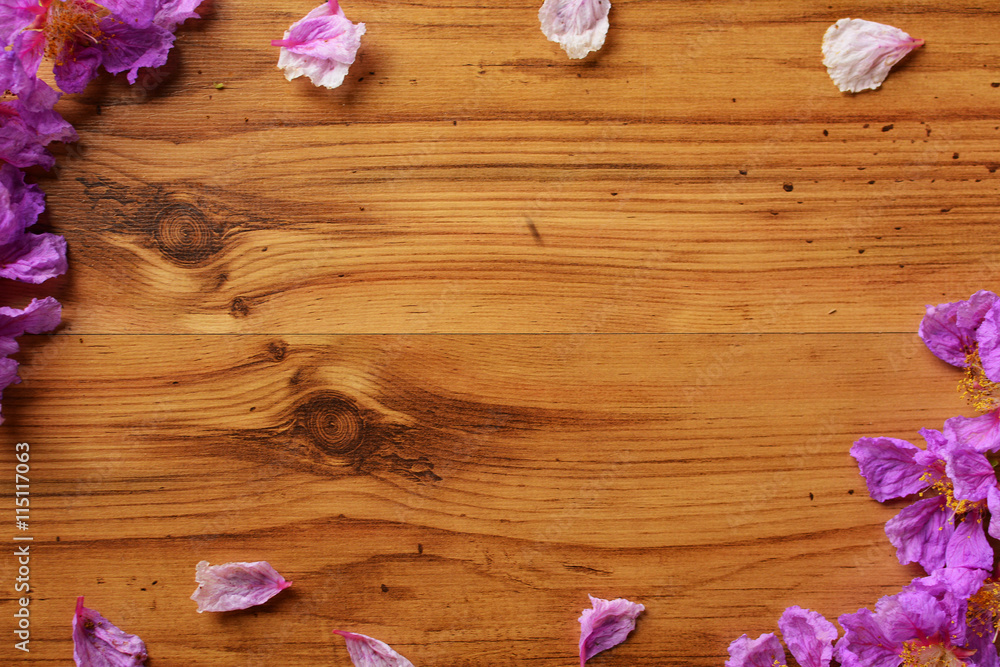 flower frame on wood background flower frame on wood background