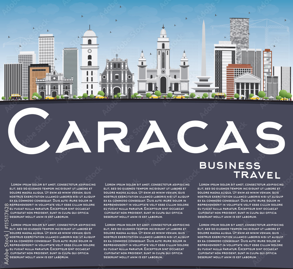 Caracas Skyline with Gray Buildings, Blue Sky and Copy Space.