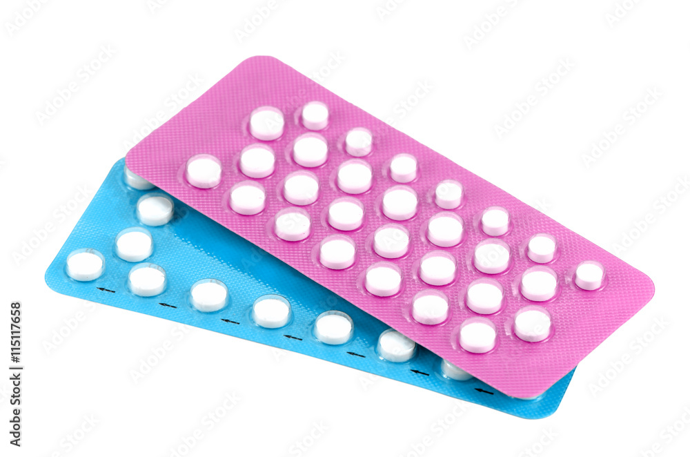 Oral contraceptive pill strips isolated on white background. Oral contraceptive pill strips isolated on white background.