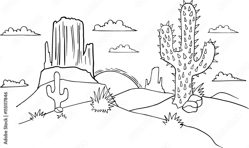 Western Cartoon Landscape Vector Illustration Art Stock Vector | Adobe Stock