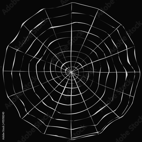 Simple cartoon spider web on a black background.