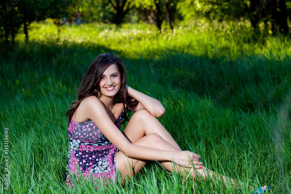 Woman in a light violet dress
