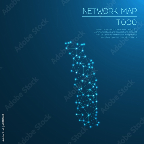 Togo network map. Abstract polygonal map design. Internet connections vector illustration.